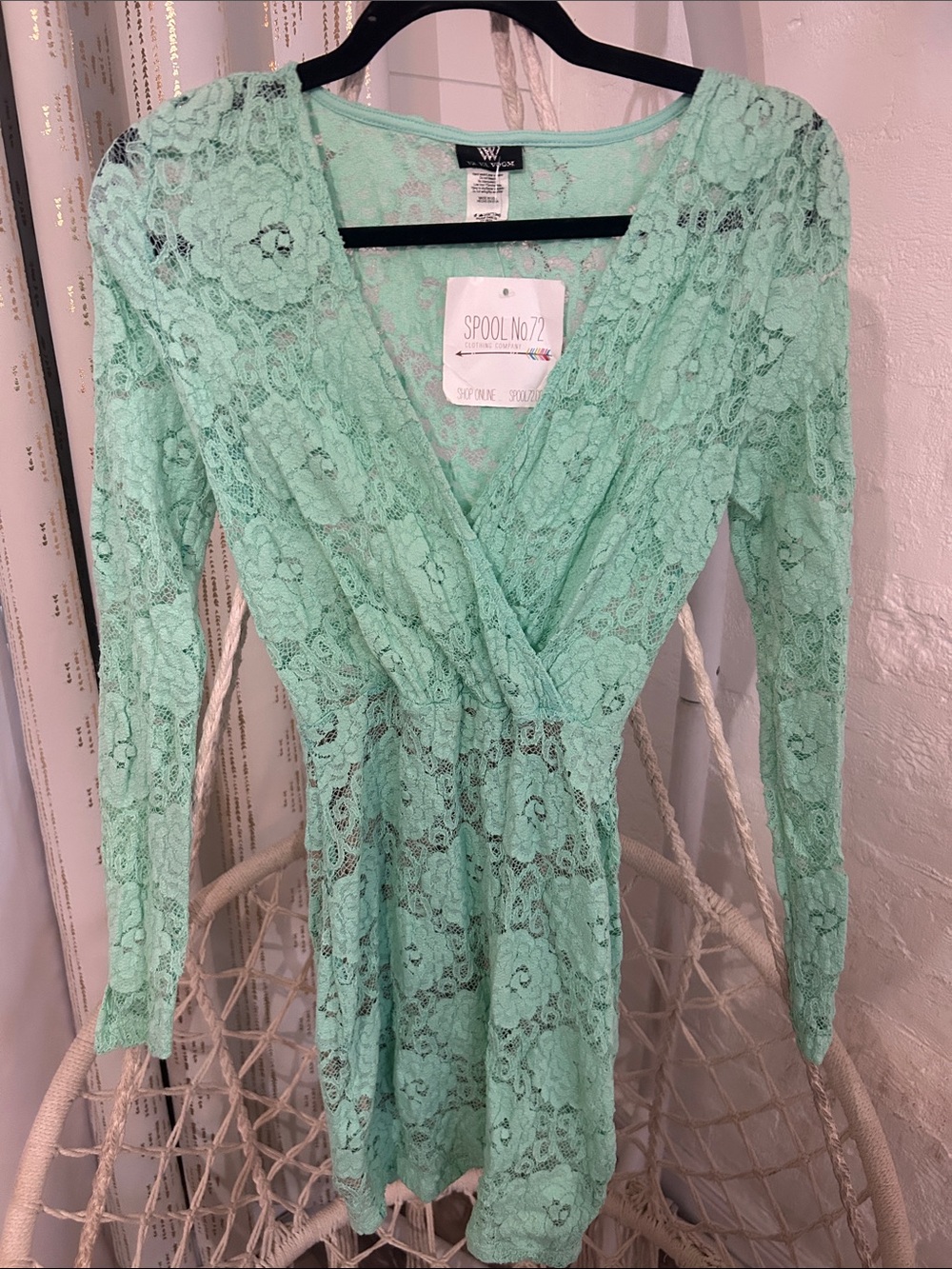 Va Va Voom Mint Lace Faux Wrap Dress Size Small Boutique